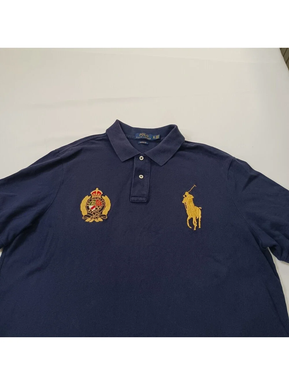 Polo Ralph Lauren Embroidered Big Logo Gold Pony Men's Blue Rare Polo Shirt XL
